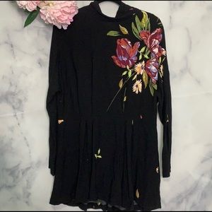 Free People Black Long Sleeve Mini Dress Large